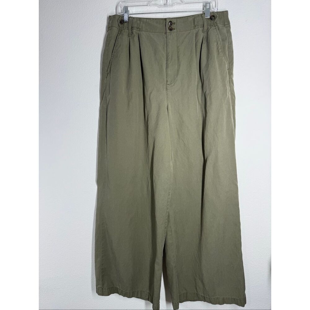 Madewell Wide Leg Crop Pants Women Size 14 Green Lyocell Linen Cotton High Rise - Picture 2 of 16